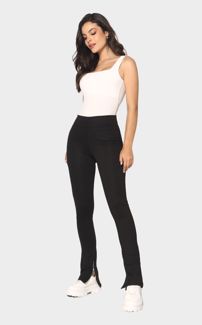 Pantalón Negro Ajustado Con Cierres - Navissi