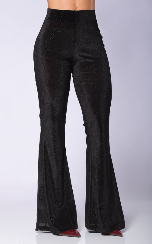 Black Flared Shimmer Pants by Navissi