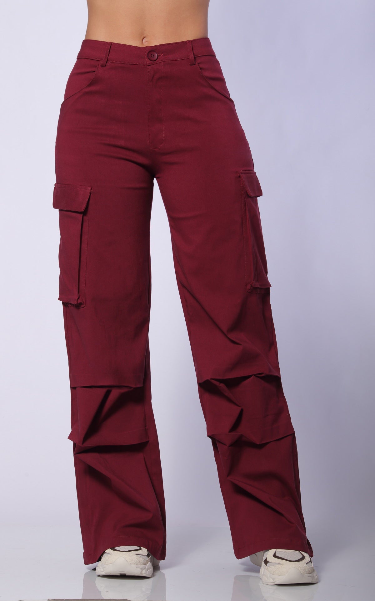 Burgundy Cargo Stretch Pants by Navissi