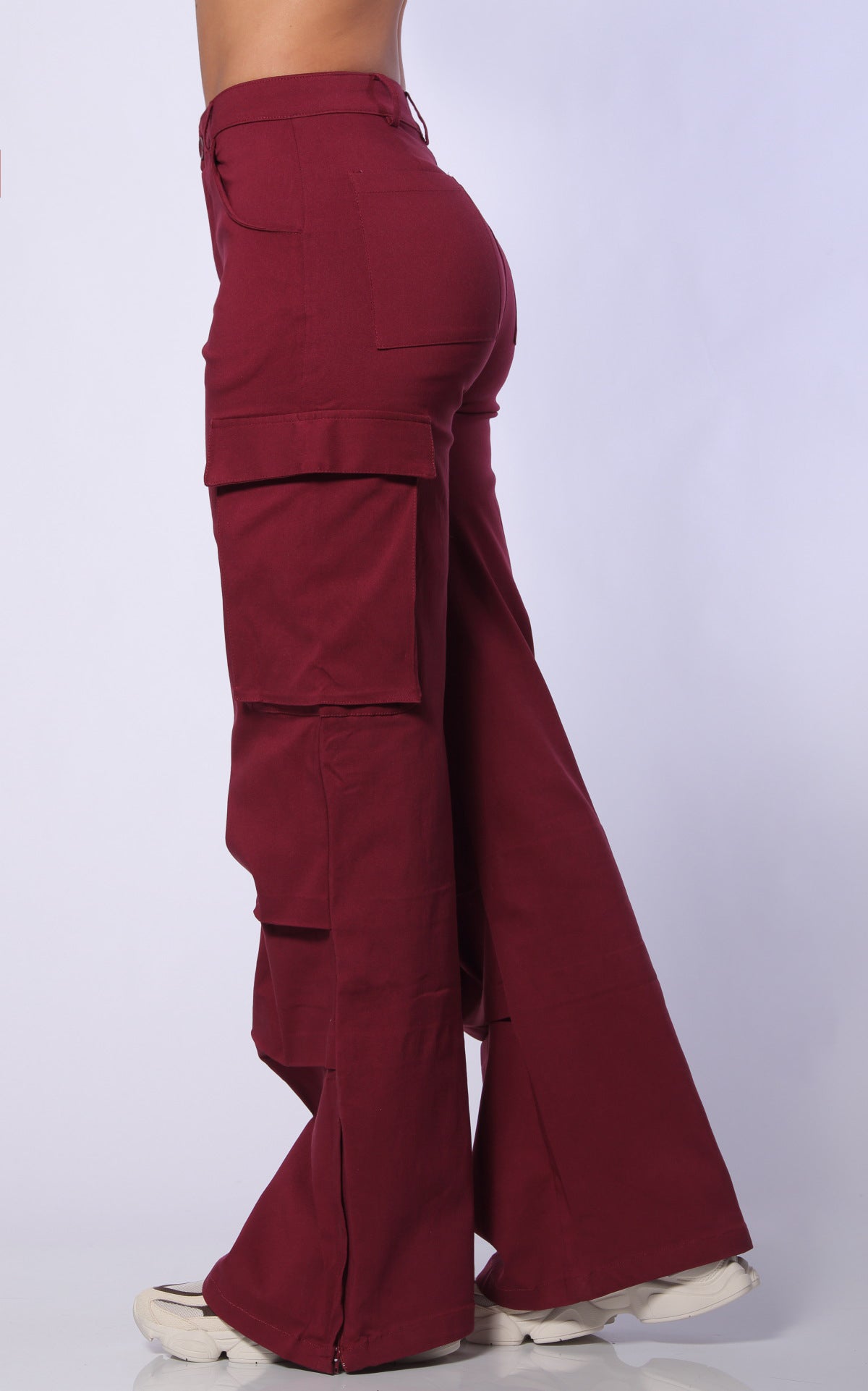 Burgundy Cargo Stretch Pants by Navissi