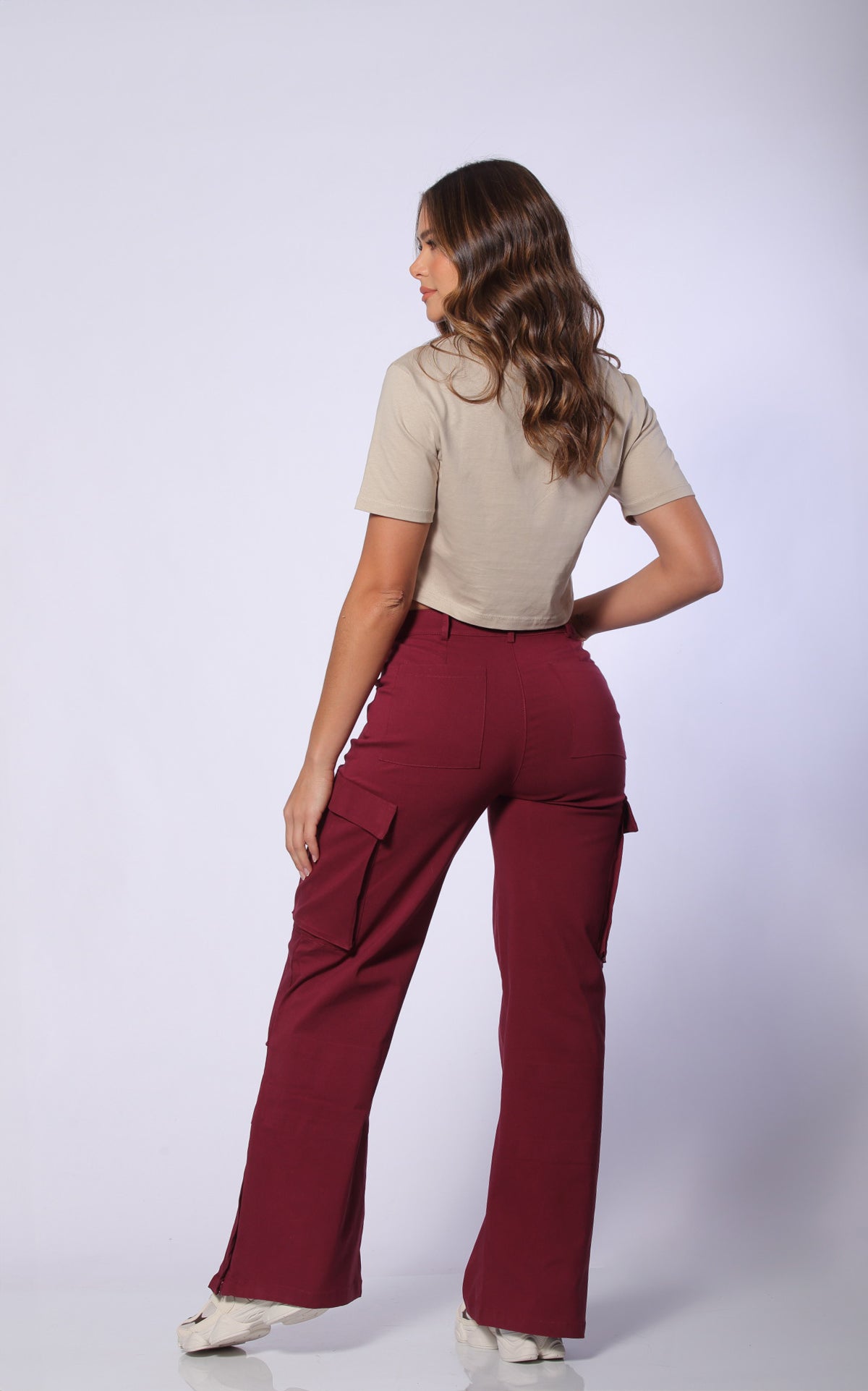 Burgundy Cargo Stretch Pants by Navissi