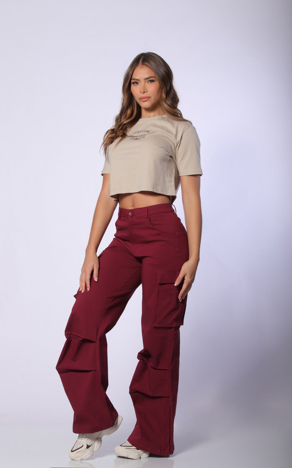 Burgundy Cargo Stretch Pants by Navissi