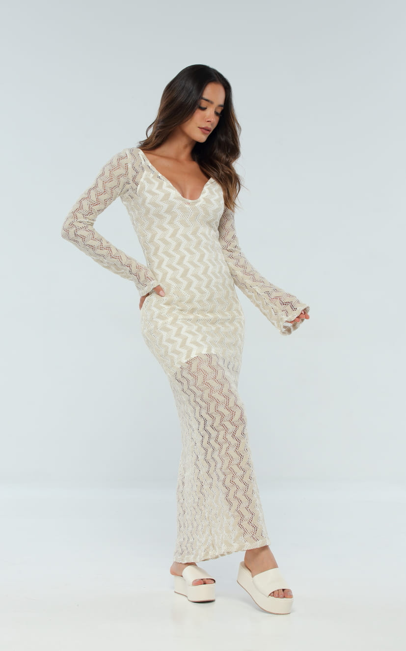 Vestido Marfil Tejido Largo