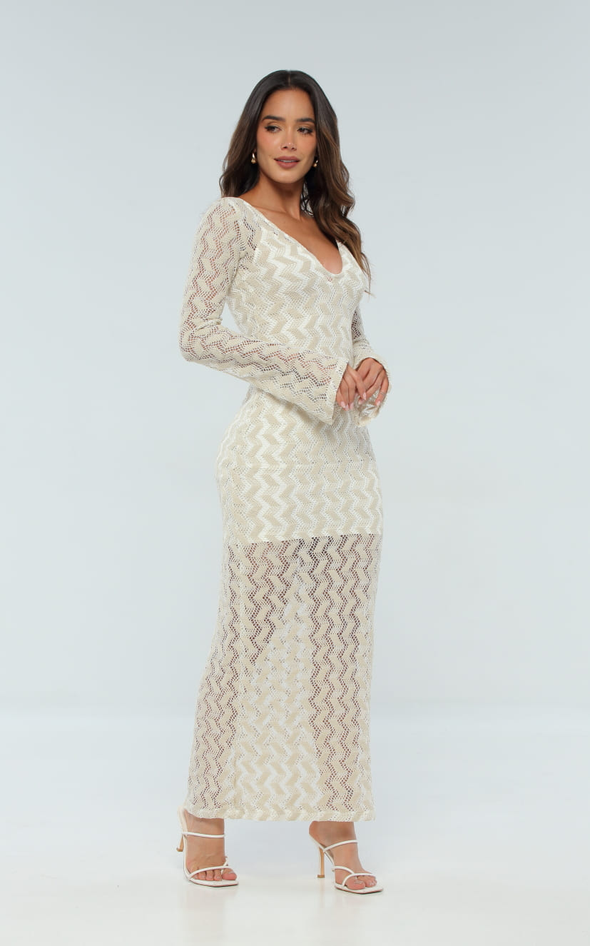 Vestido Marfil Tejido Largo