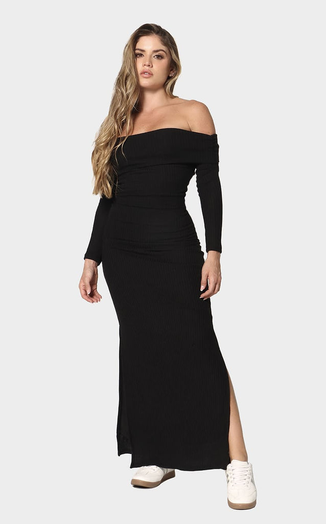 Vestido Negro Escote Bandeja - Navissi