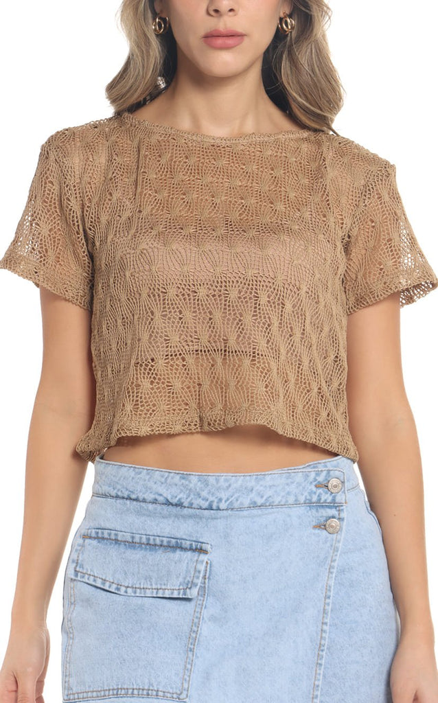 Blusa Camel Crop Tejida - Navissi Clothing ♡