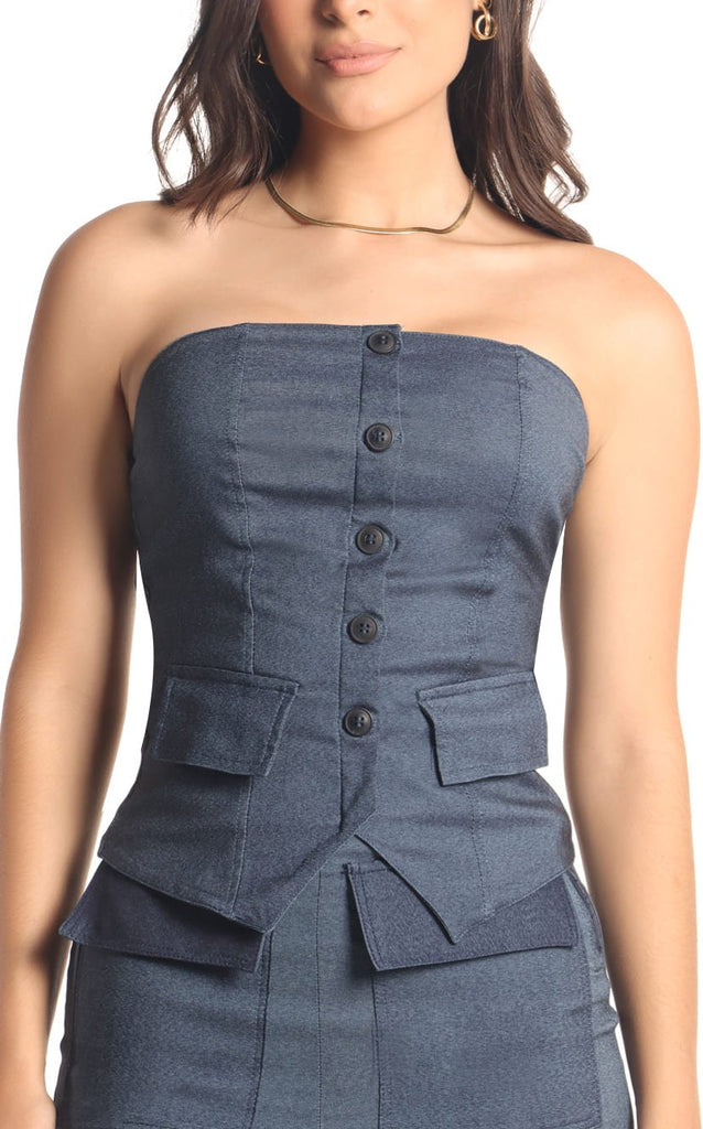 Blusa Tipo Corpiño Azul Indigo - Navissi Clothing ♡