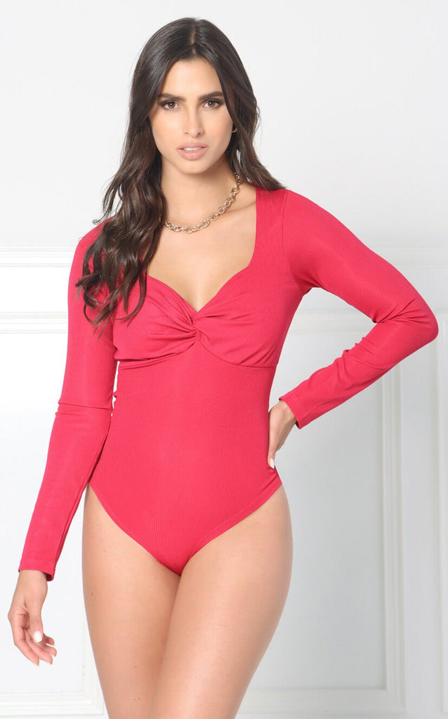 Body Fucsia Manga Larga Anudado En Frente - Navissi Clothing ♡