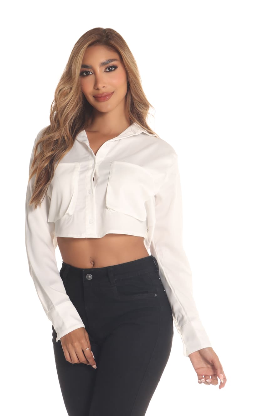 Camisa Marfil Bolsillos Cargos - Navissi Clothing ♡