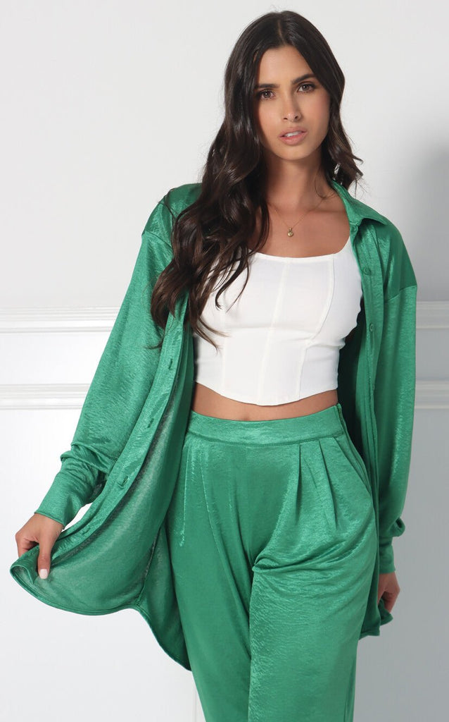 Camisa Verde Satín - Navissi Clothing ♡