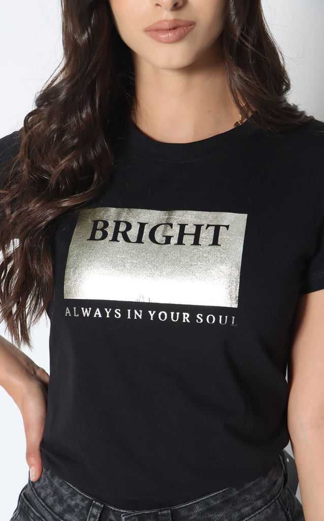 Camiseta negra con estampado metalizado (bright) - Navissi Clothing ♡