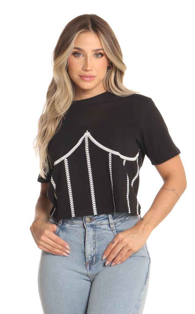 Camiseta Negra Tipo Corpiño - Navissi Clothing ♡