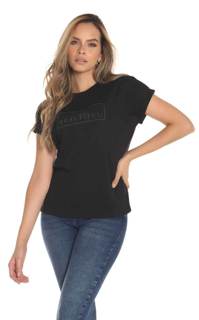 Camiseta Negra Vibes Beautiful - Navissi Clothing ♡