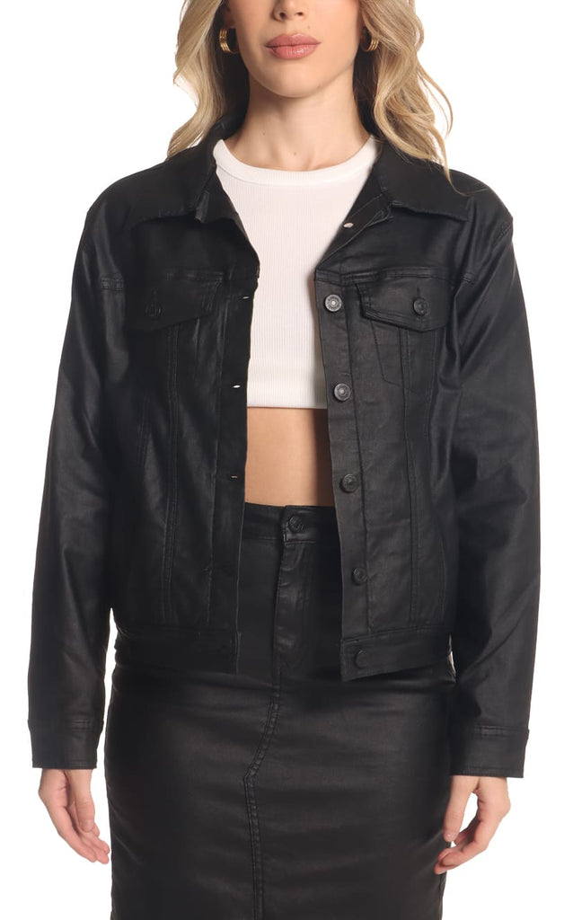 Chaqueta Negra Tipo Cuerina - Navissi Clothing ♡