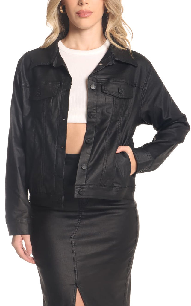 Chaqueta Negra Tipo Cuerina - Navissi Clothing ♡