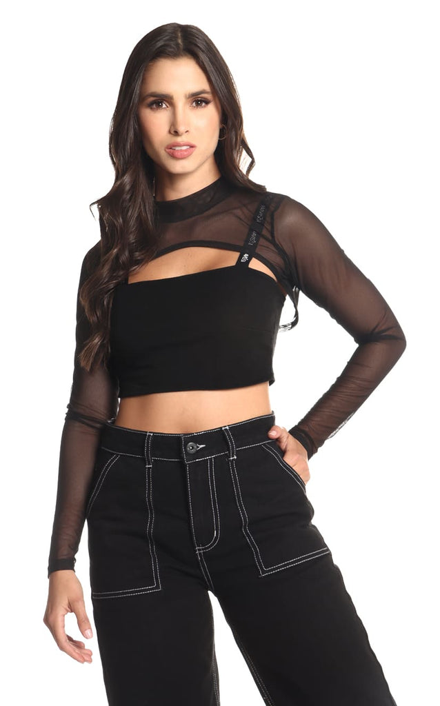 Crop Top Negro Manga Larga - Navissi Clothing ♡