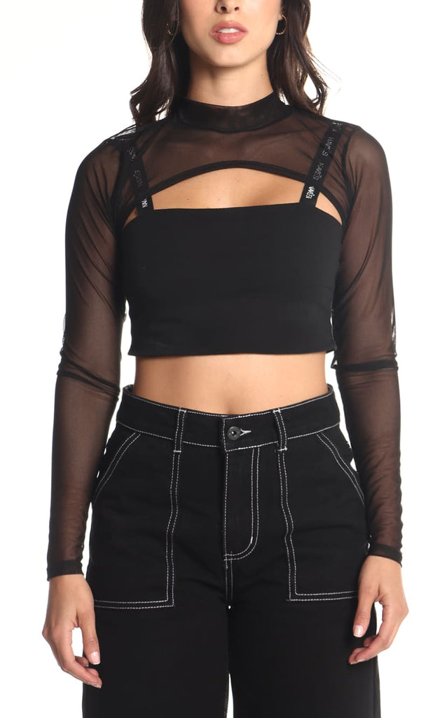 Crop Top Negro Manga Larga - Navissi Clothing ♡