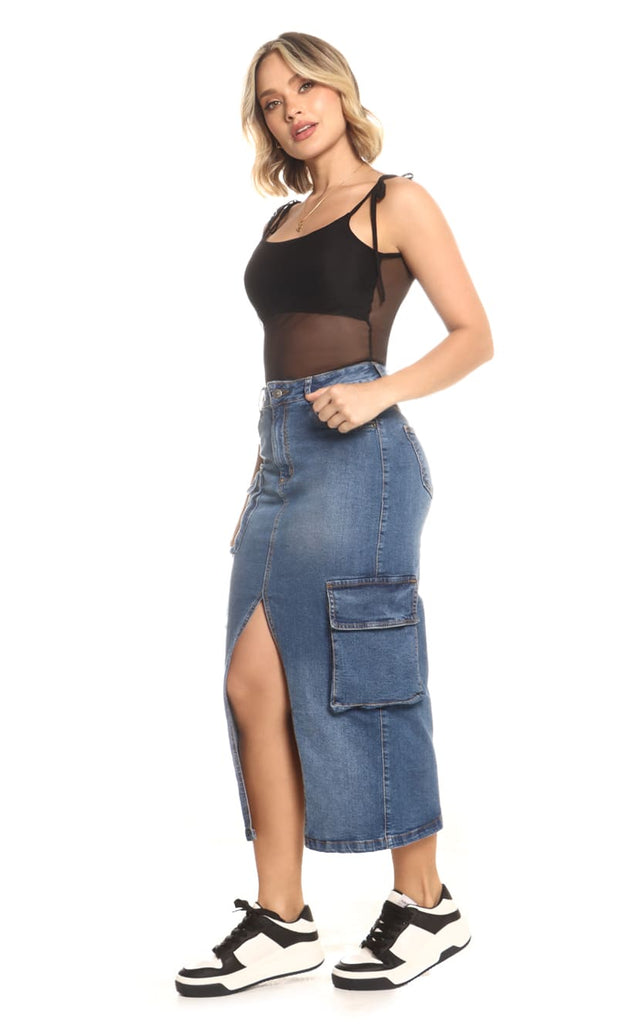 Falda Denim Cargo Midi - Navissi Clothing ♡