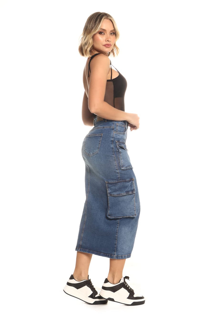 Falda Denim Cargo Midi - Navissi Clothing ♡