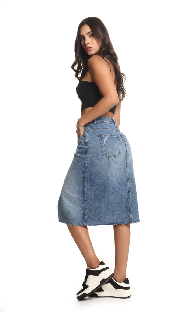 Falda Denim Midi Abertura - Navissi Clothing ♡