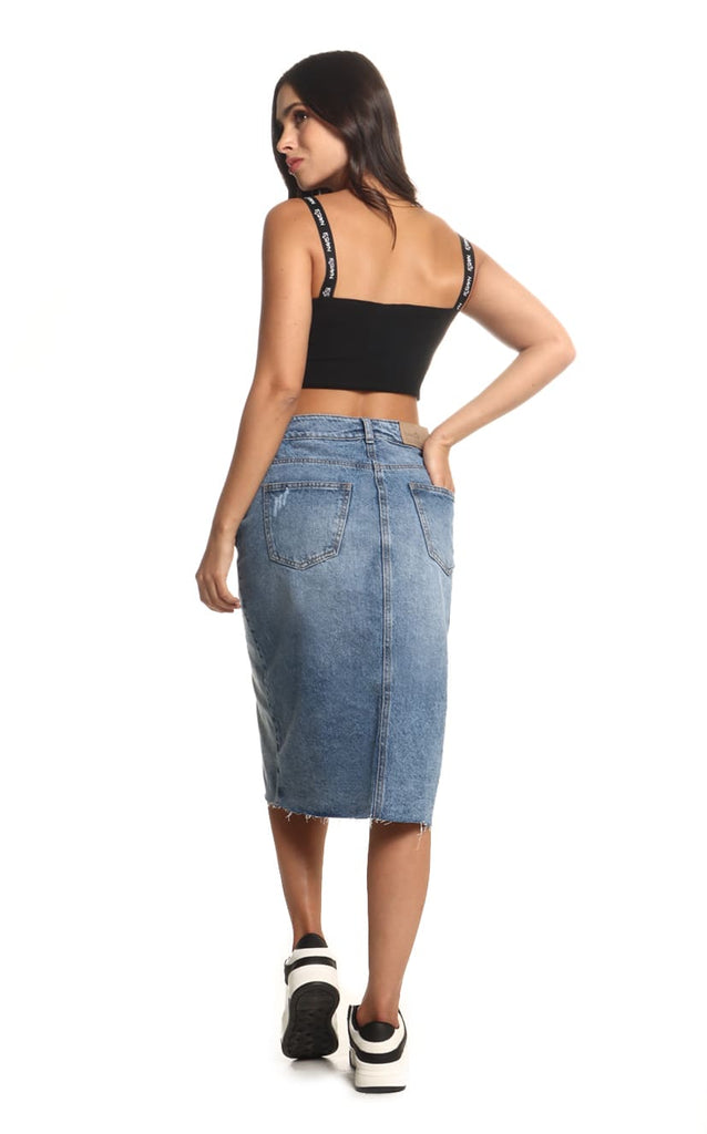 Falda Denim Midi Abertura - Navissi Clothing ♡