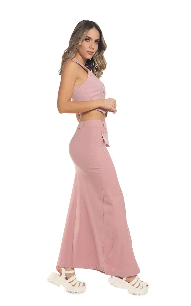 Falda Midi Rosa Viejo Abertura - Navissi Clothing ♡