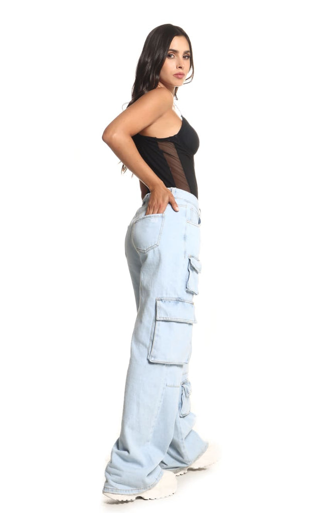 Jean Azul Cargo Wide Leg - Navissi Clothing ♡