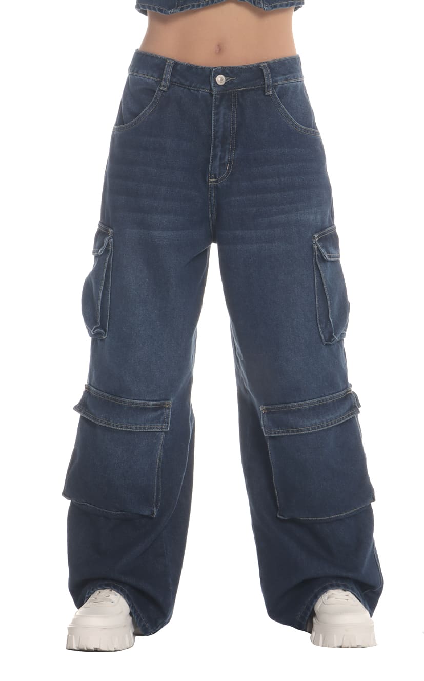 Jean Azul Wide Leg Cargo - Navissi Clothing ♡