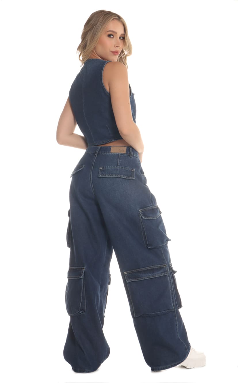 Jean Azul Wide Leg Cargo - Navissi Clothing ♡