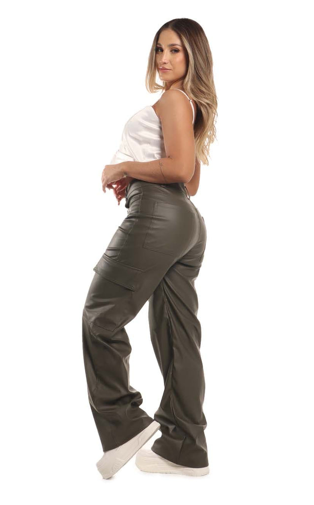 Pantalón Verde Tipo Cuerina - Navissi Clothing ♡