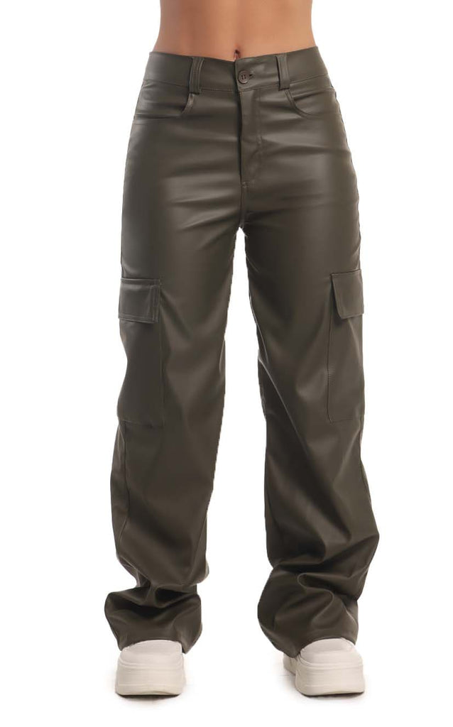 Pantalón Verde Tipo Cuerina - Navissi Clothing ♡